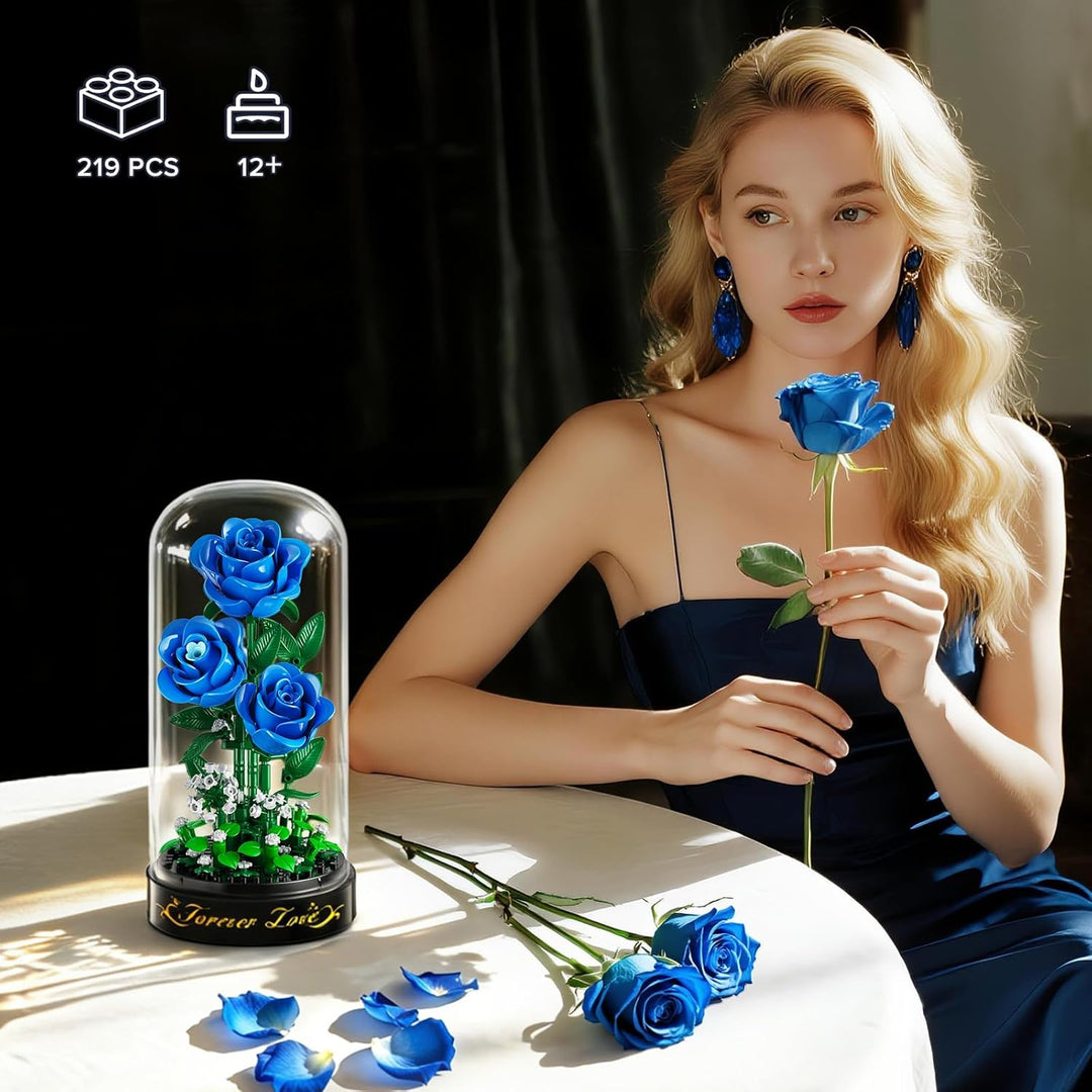 HiWEEGO Blumen Rosen Bauset mit LED Licht & Abdeckung – 219 Teile Rosenstrauss Ostergeschenke, 3,6 M