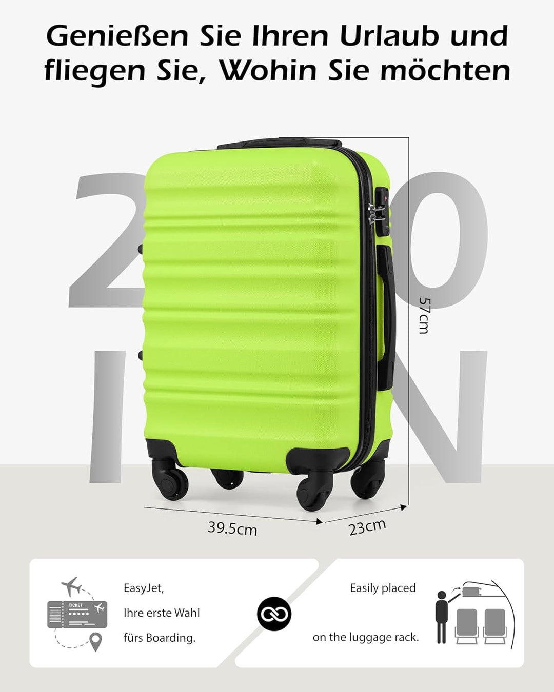 COOLIFE Handgepäck Koffer Set 20 Zoll, ABS+PC Hartschalenkoffer mit Rollen & TSA-Schloss, Enthält 1