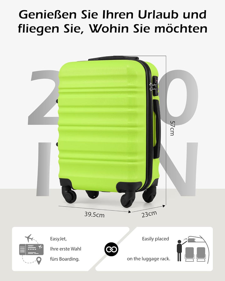 COOLIFE Handgepäck Koffer Set 20 Zoll, ABS+PC Hartschalenkoffer mit Rollen & TSA-Schloss, Enthält 1