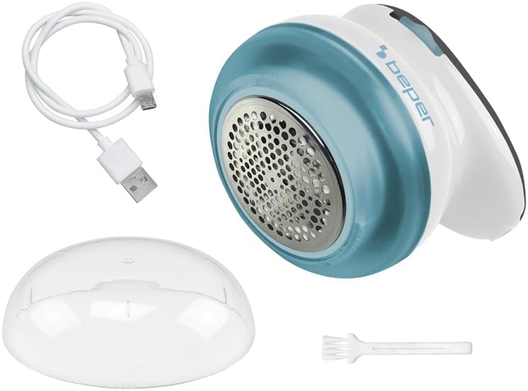 BEPER 50.245 USB-Akku-Fusselentferner mit Stahlklingen, Entfernt Fusseln und Knoten, Weiss/Blau Wied
