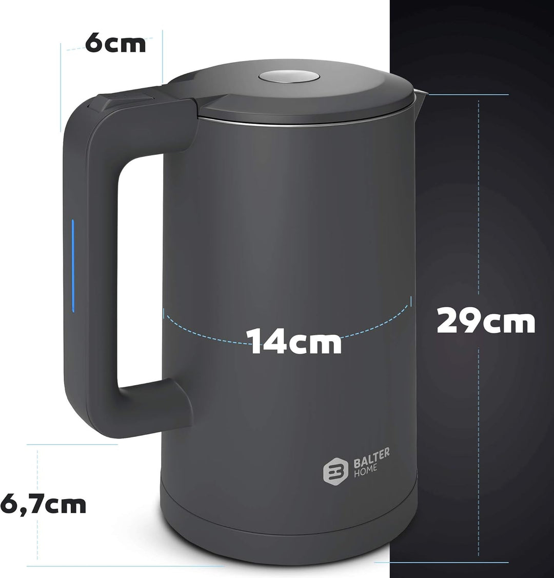 Balter Wasserkocher Edelstahl WK-4, 1,7 Liter, elektrischer Wasserkocher, Doppelwand Design, BPA fre
