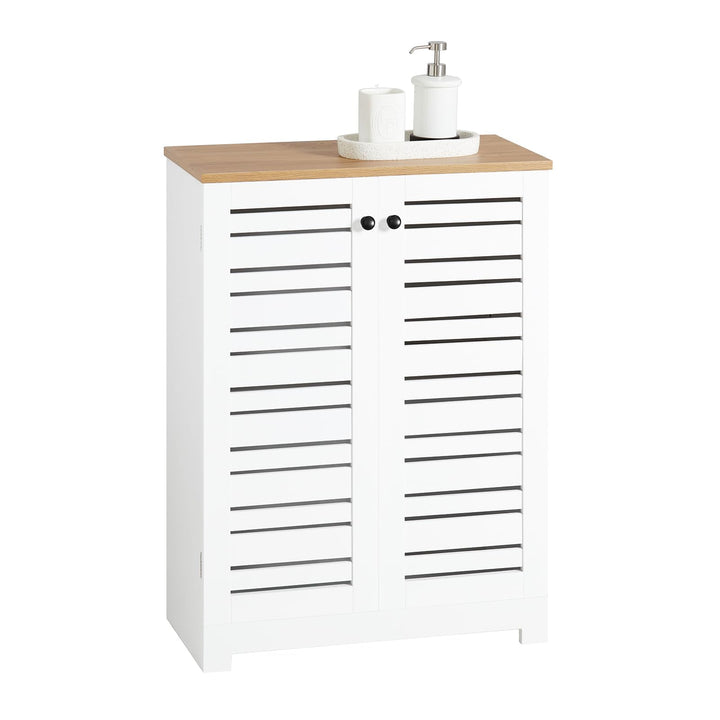 SoBuy BZR41-W Badkommode Badschrank mit Lamellentüren Kommode fürs Bad Badezimmerschrank Badmöbel we