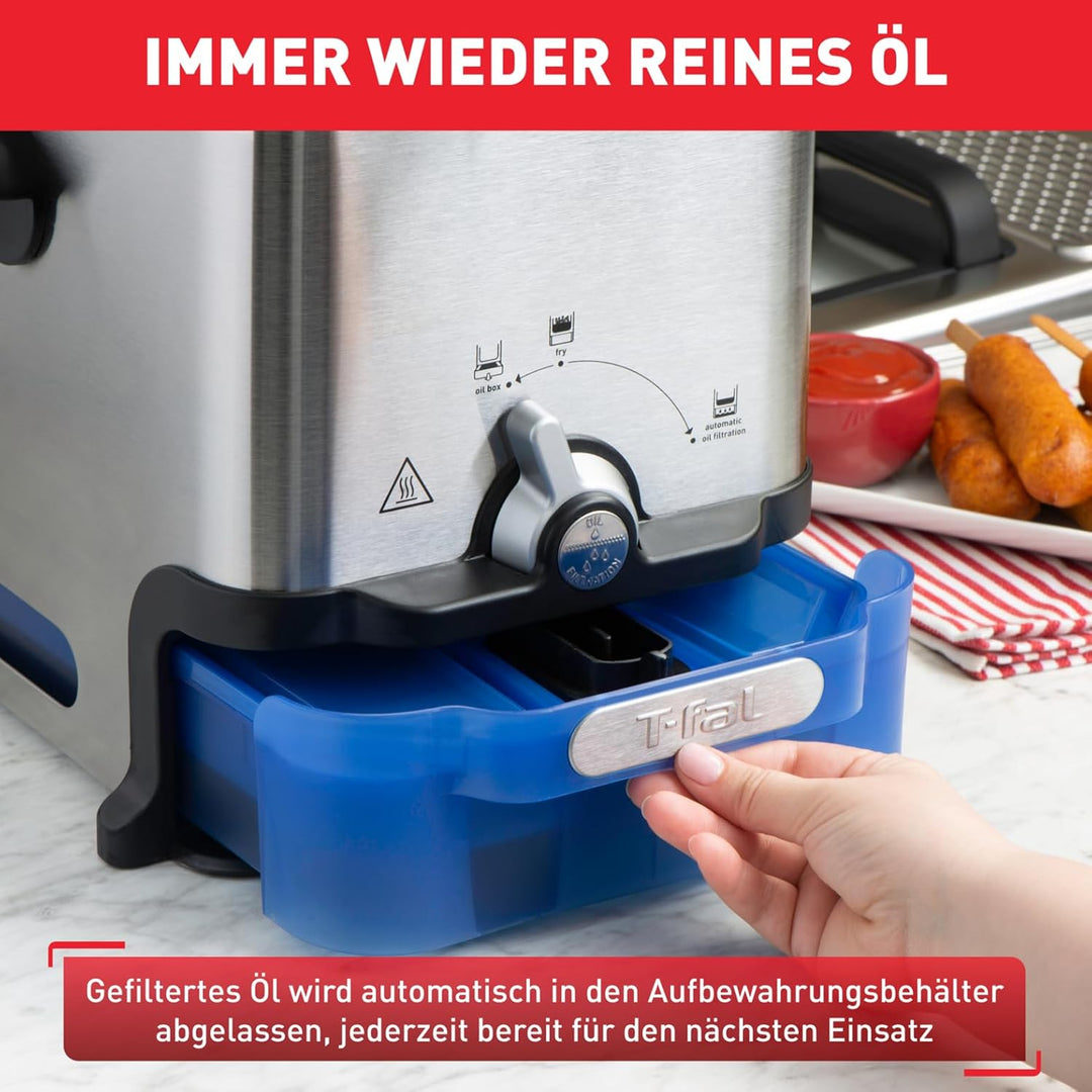 Tefal FR8040 Oleoclean Pro Inox & Design Fritteuse | 2300W | Kapazität 1,2 Kg | Herausnehmbarer Ölbe