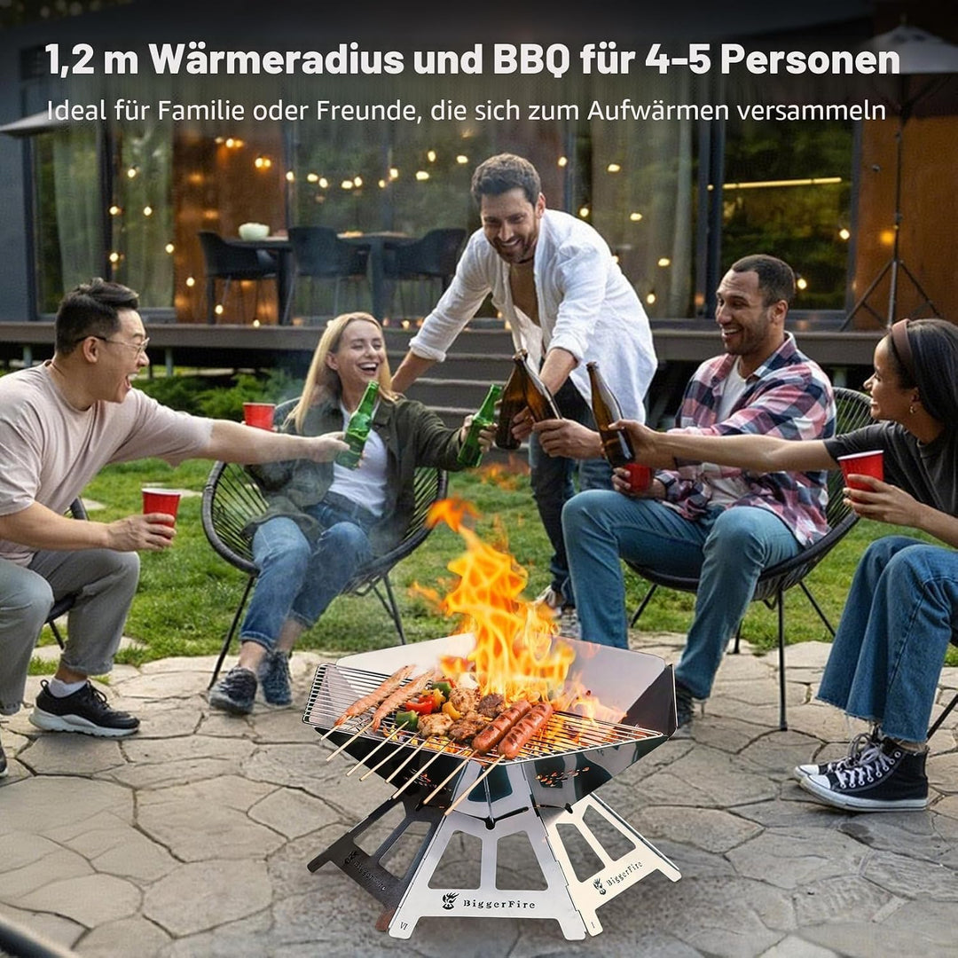 Faltbares Feuerstelle, tragbare Edelstahl-Feuerstelle mit Grillgitter und Aufbewahrungstasche – Camp
