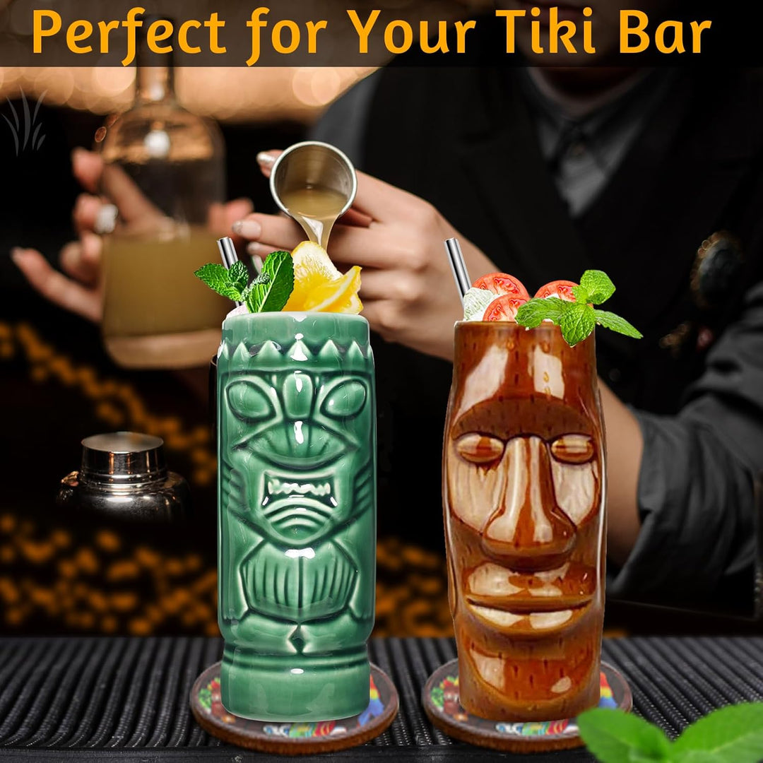 Tiki Tassen Cocktail Set von 2 - Becher aus Keramik, hawaiianische Partybecher, Trinkgeschirr, niedl