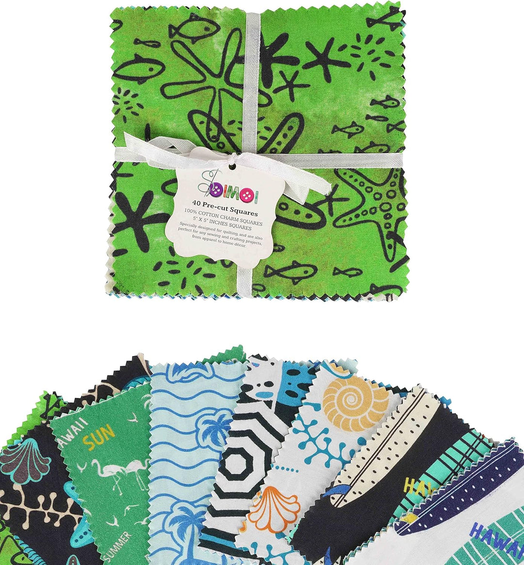 Soimoi Strand Drucken Vorausdruck 5,Zoll-Baumwoll-Stoff-Quilting-Quadrate Charme Pack Diy Patchwork