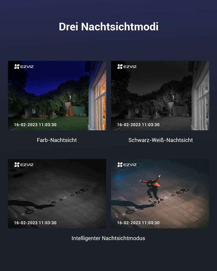 EZVIZ 1080P WLAN IP Kamera, Überwachungskamera mit 30 Meter Farbnachtsicht, KI Personenerkennung, Ak