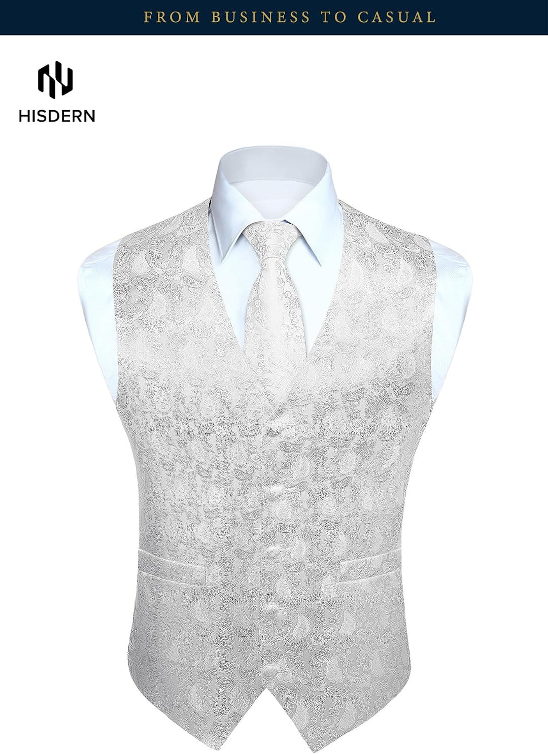 HISDERN Herren Weste Paisley Floral Jacquard Krawatte Einstecktuch Taschentuch Weste Anzug Set XXL W
