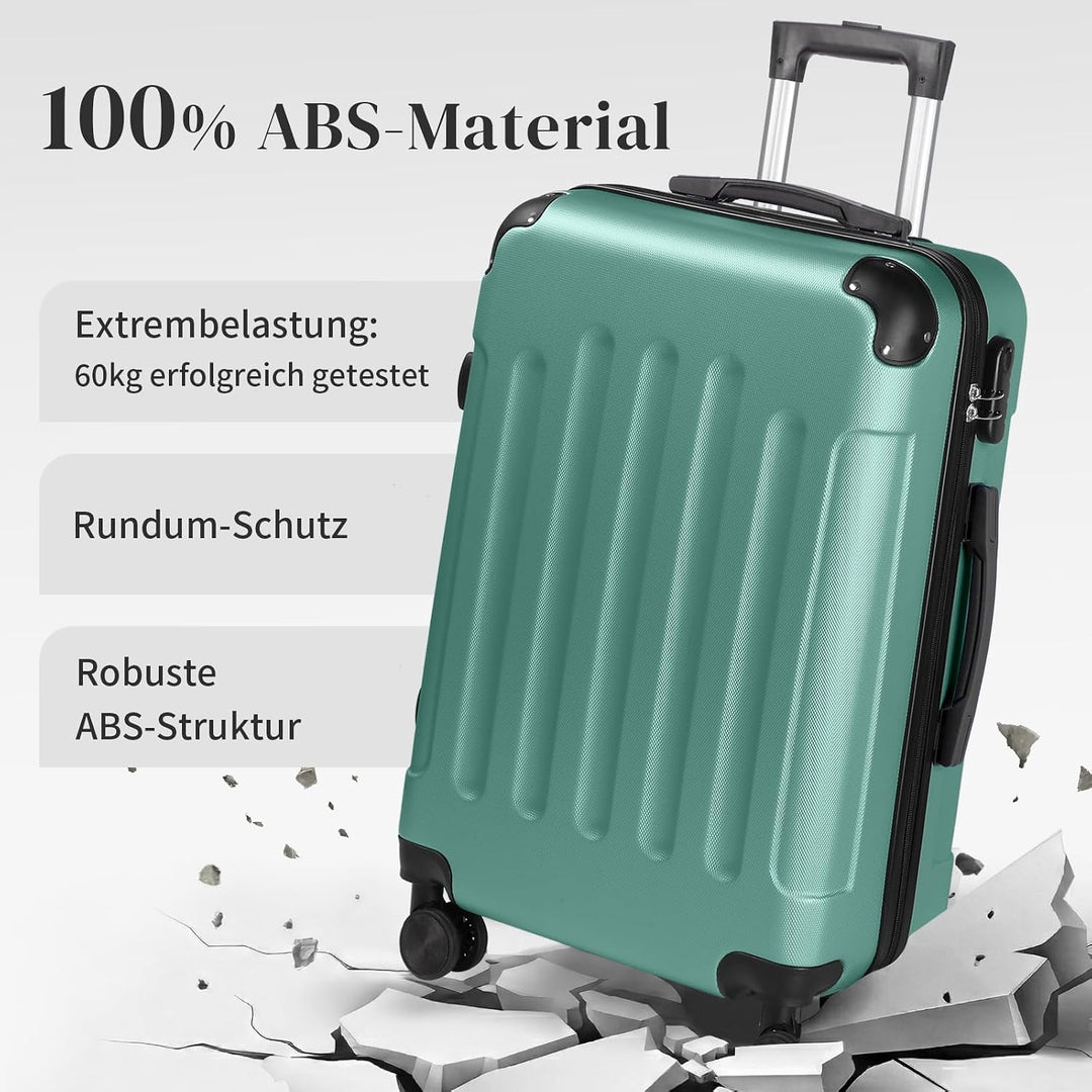 LEADZM Kofferset 4 teilig Hartschale mit verstärkten Ecken (Türkis) | Reisekoffer mit Rollen Gross,