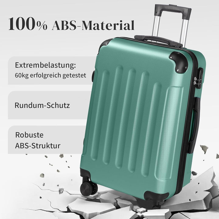 LEADZM Kofferset 4 teilig Hartschale mit verstärkten Ecken (Türkis) | Reisekoffer mit Rollen Gross,