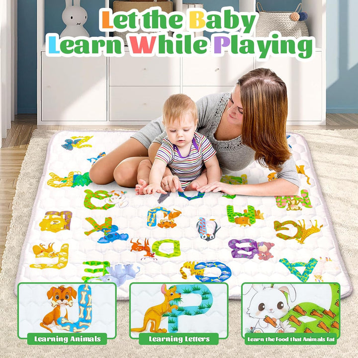 Krabbelteppich für Baby, Rutschfeste Baby Spielmatte Schadstofffrei 127x127cm, Baumwolle Tier Krabbe