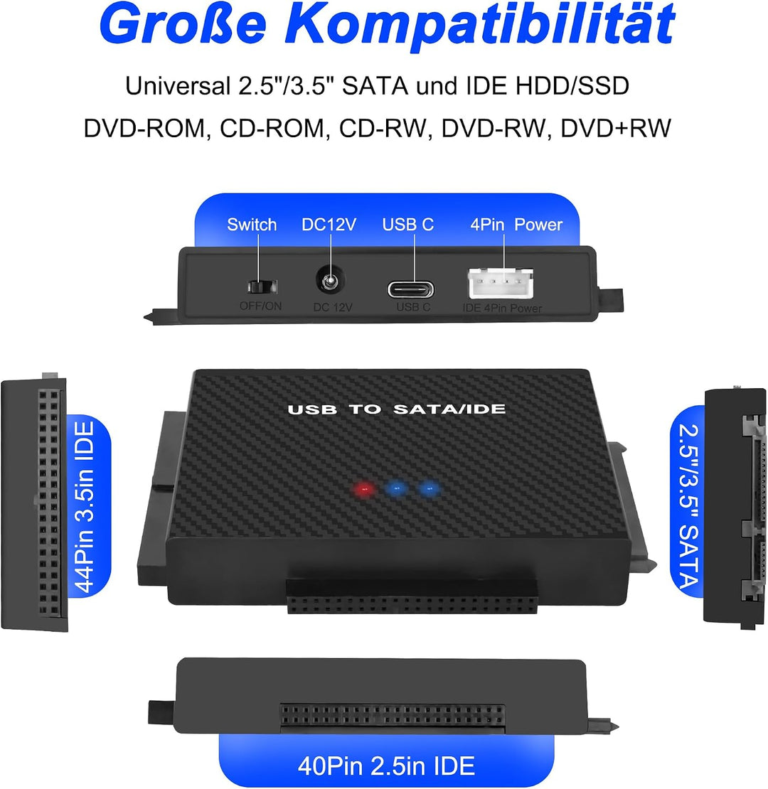 MEIRIYFA USB 3.0 auf SATA/IDE Konverter Adapter, IDE SATA auf USB + Typ C Externe Festplatte Adapter