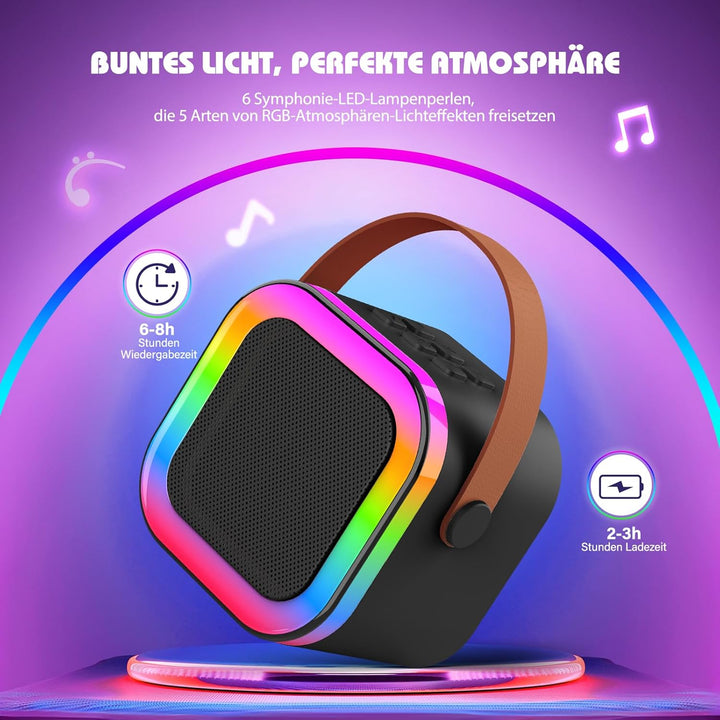 Dislocati Karaoke Maschine mit 2 Karaoke Mikrofon Bluetooth, Geschenk Spielzeug Junge 3-12 Jahre Tra