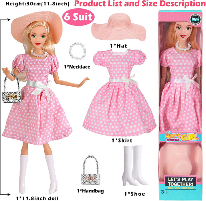 6 Pack Mode 11,5 Zoll amerikanisches Spielzeug Prinecess Puppen Spielset mit Outfits Kleid Design un