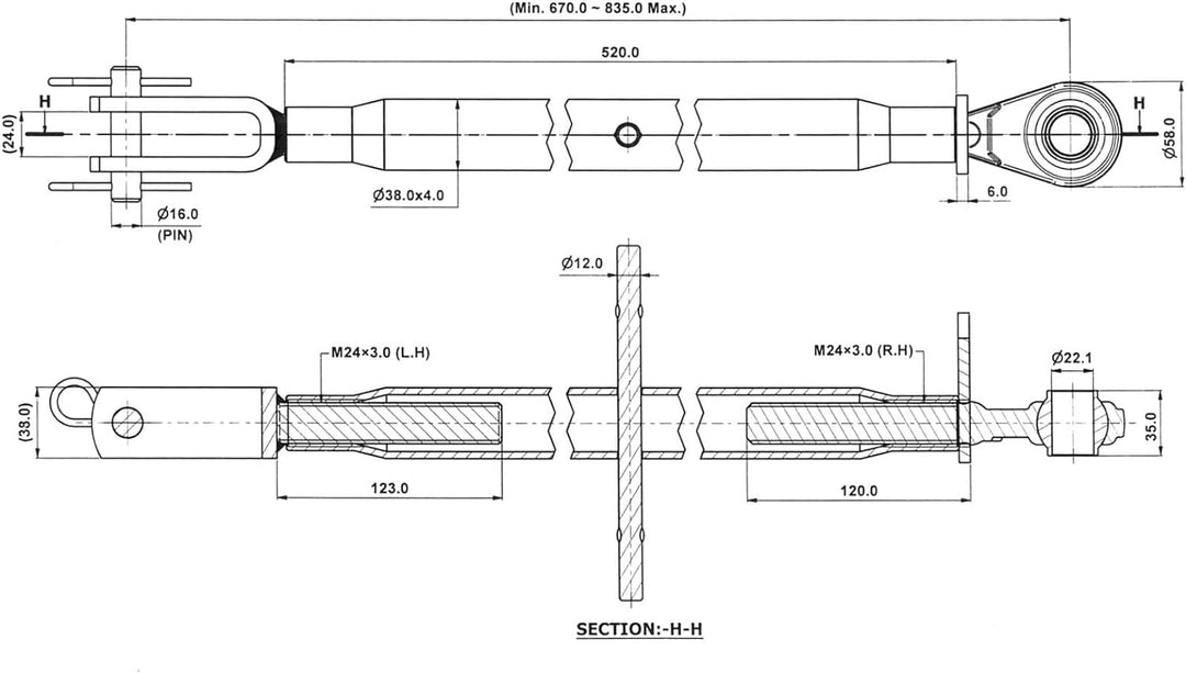 DEMA Unterlenker Stabilisator M24x3 670-835 mm