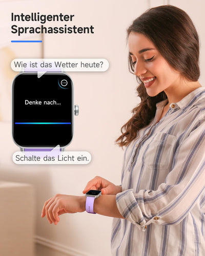 TOOBUR Smartwatch für Damen mit Alexa und Telefonfunktion, 1,8" Fitnessuhr mit 100 Sports, 24/7 Puls