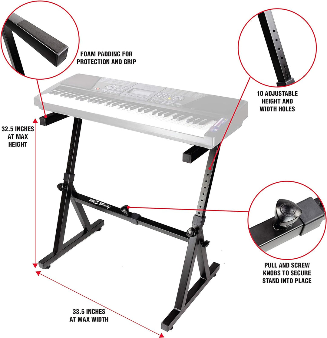 RockJam Heavy Duty Z-Style Keyboard Stand for Digital Pianos and Electronic Keyboards - Black & Sust