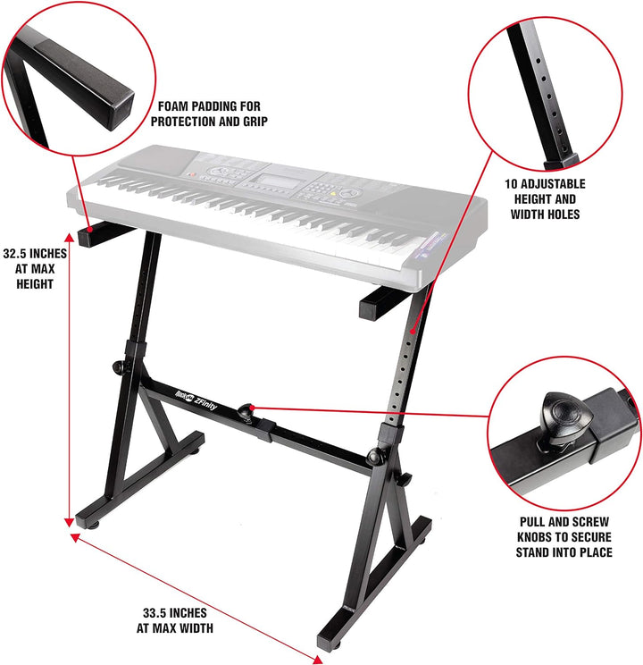 RockJam Heavy Duty Z-Style Keyboard Stand for Digital Pianos and Electronic Keyboards - Black & Sust