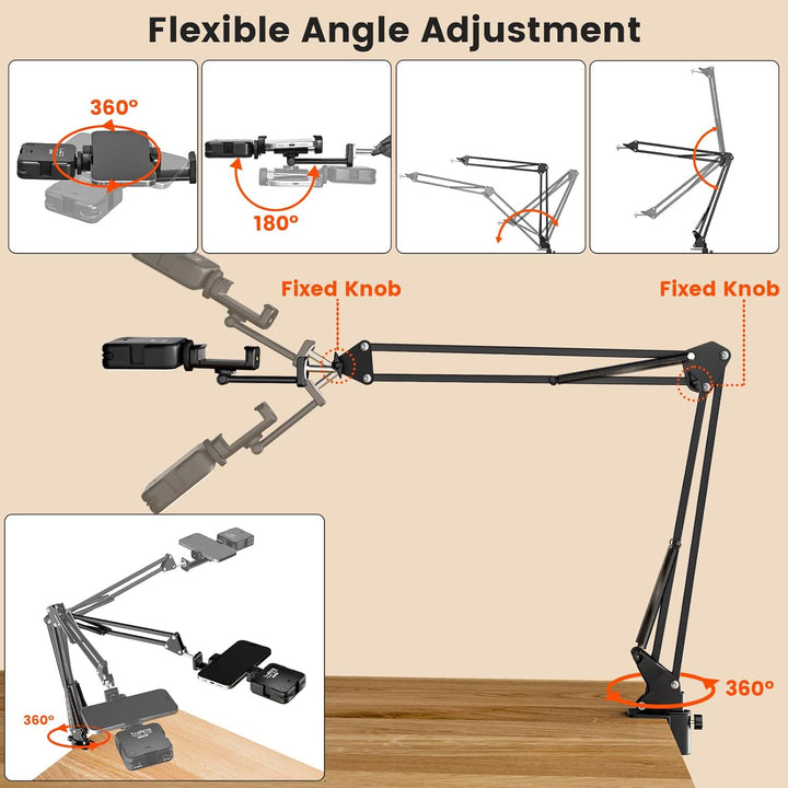 Overhead Stativ Handy mit Licht,Winkel einstellbar Handy Stativ mit Licht 3 Lichtfarben Einstellbare