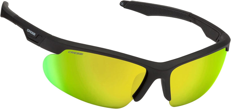 Cressi Unisex Speed Sonnenbrille Einheitsgrösse Schwarz/Gelb Verspiegelte Linsen, Einheitsgrösse Sch