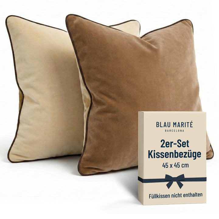 Blau Marité Kissenbezug-Set aus extraweichem Samt mit kontrastierendem Rand – modernes, doppelseitig