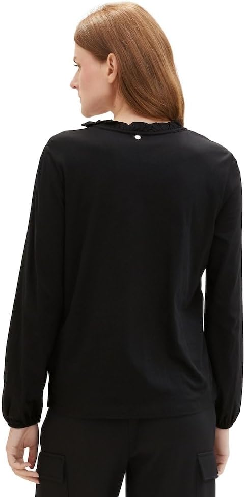 TOM TAILOR Damen Longsleeve T-Shirt S 14482 - Deep Black, S 14482 - Deep Black