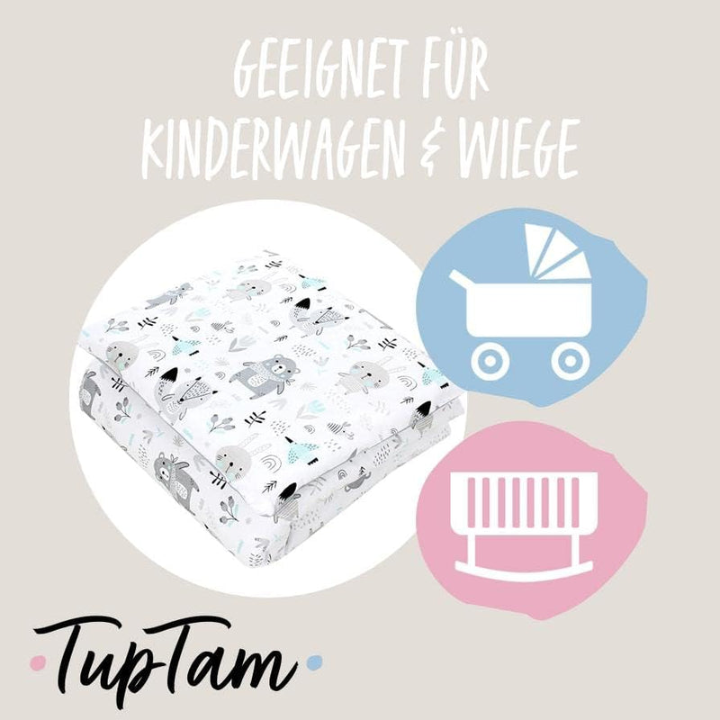 TupTam Unisex Baby Bettwäsche Bettdecke Kopfkissen mit Bezüge Wiegenset 4-teilig, Farbe: Bären/Füchs