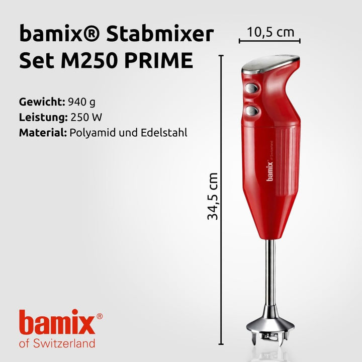 bamix Stabmixer Set M250 PRIME inkl. Multifunktionsmesser, Quirl, Schlagscheibe aus Edelstahl, 250 W