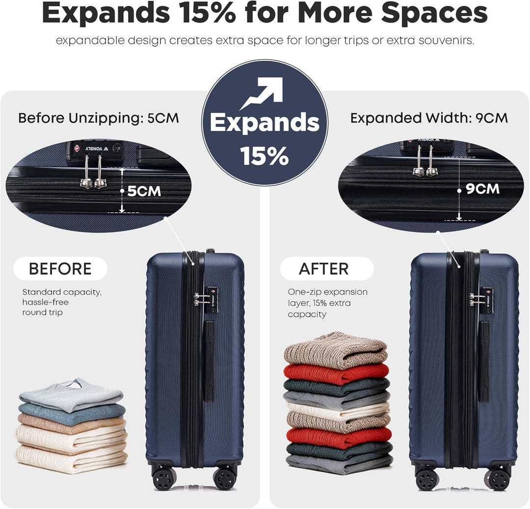 Reisekoffer Suitcase, Erweiterbarer Hartschalenkoffer Trolley mit TSA-Schloss und hochwertigem YKK-R