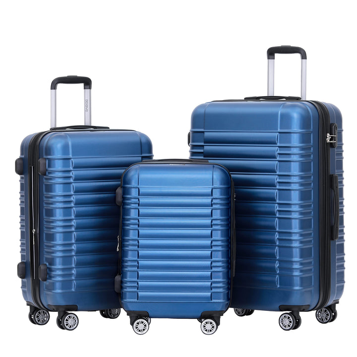 BEIBYE Hartschalen Koffer Trolley Rollkoffer Reisekoffer Zwillingsrollen Kofferset (Blau, Set) Blau