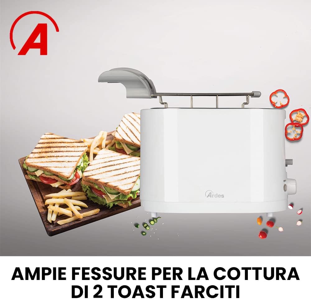 ARDES - ARTOAST01 TOSTO SLEEK PLUS Toaster mit Toastzange für gefüllte Toasts - 2 Timer für 7 Toasts