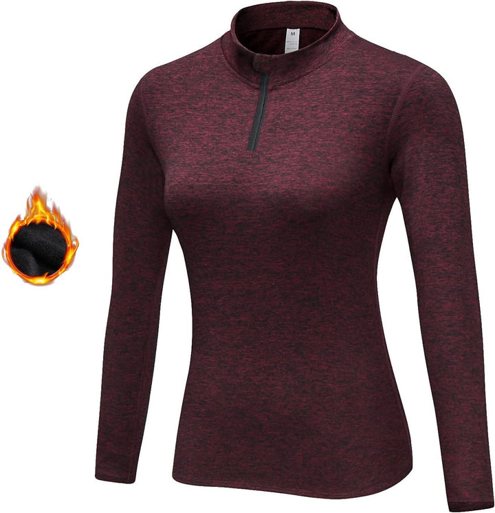WOWENY Fleecepullover Damen 1/4 Zip Funktionsshirt Fleece warm Laufshirt Langarm mit Stehkragen, Atm