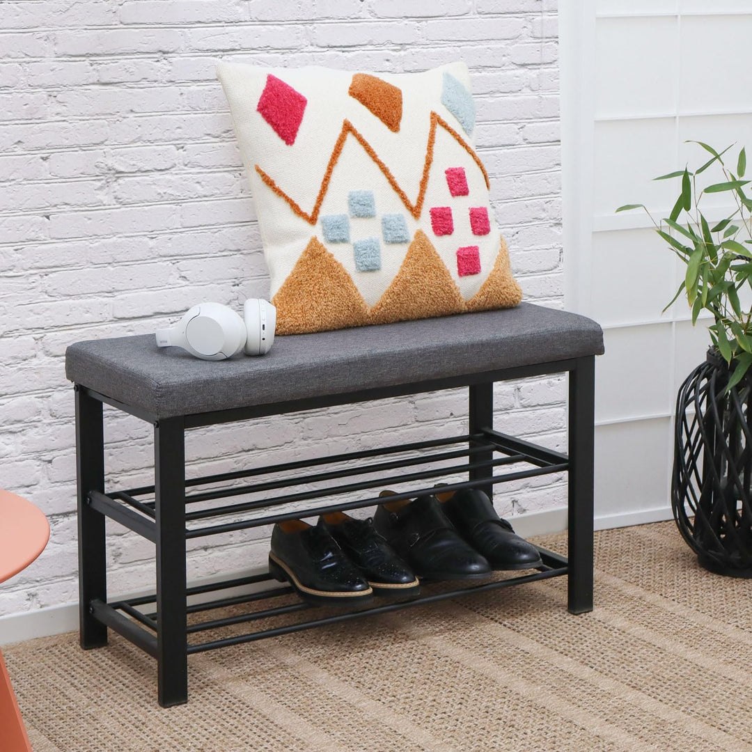 DuneDesign Schuhregal 81x32x46 cm offener Schuhschrank mit 2 Böden stabile Sitzbank Schuhbank aus Me