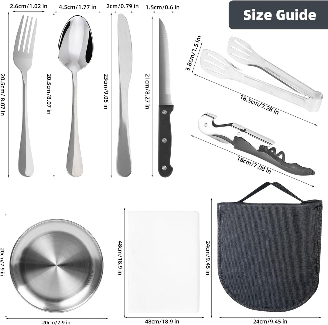 13-Stücke campingbesteck 2 Personen,Picknick Set,Edelstahl-gabeln-Teller,Messer und löffel,Inklusive