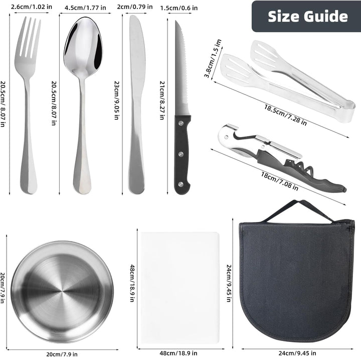 13-Stücke campingbesteck 2 Personen,Picknick Set,Edelstahl-gabeln-Teller,Messer und löffel,Inklusive
