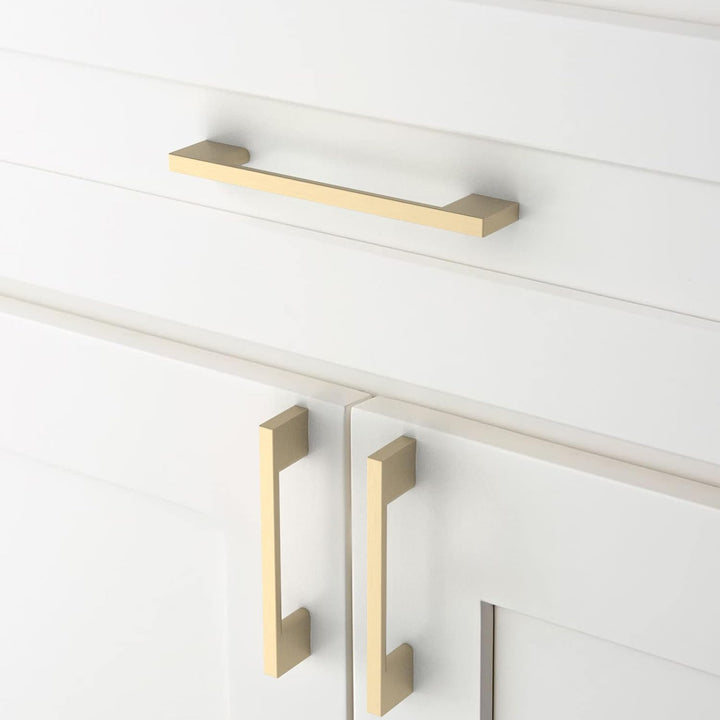 Amerdeco 10 Stück Möbelgriffe Gebürstetes Messing 128mm Lochabstand Schubladen Griffe für gold Küche