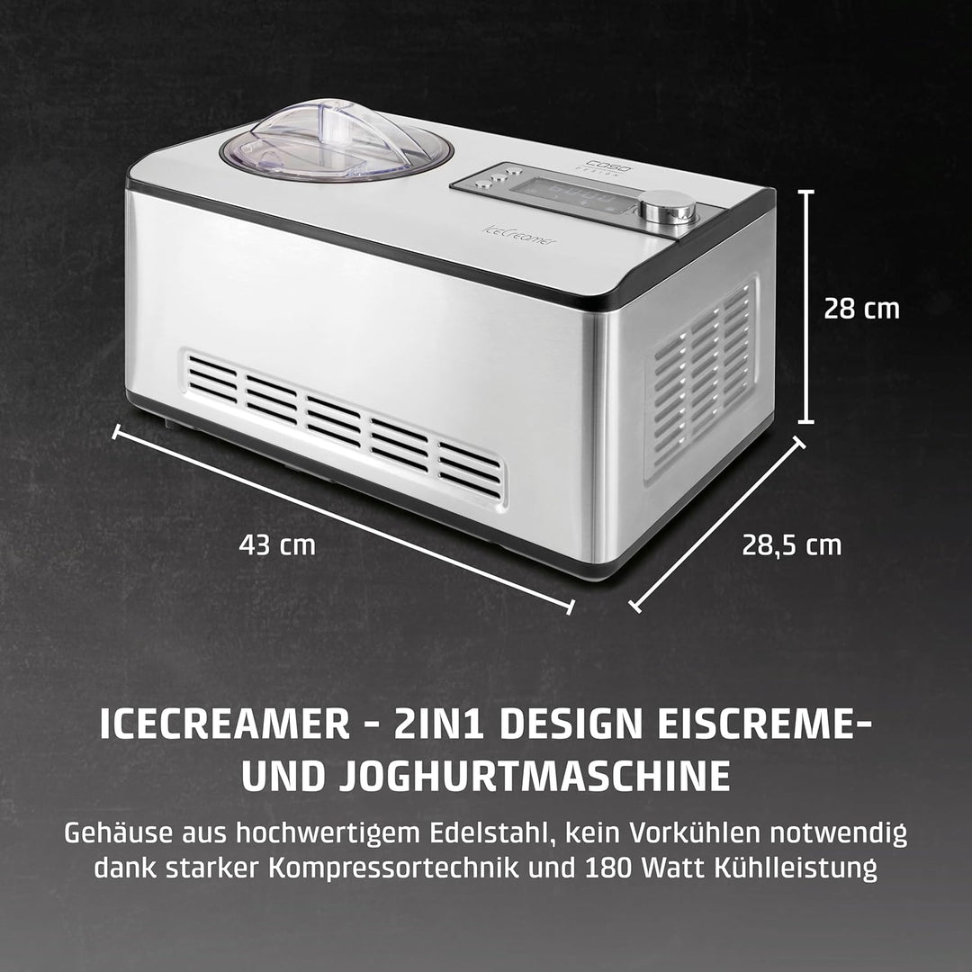CASO Ice Creamer - 2 in 1 Design Eismaschine und Joghurtmaschine mit Kompressortechnik, kein Vorkühl