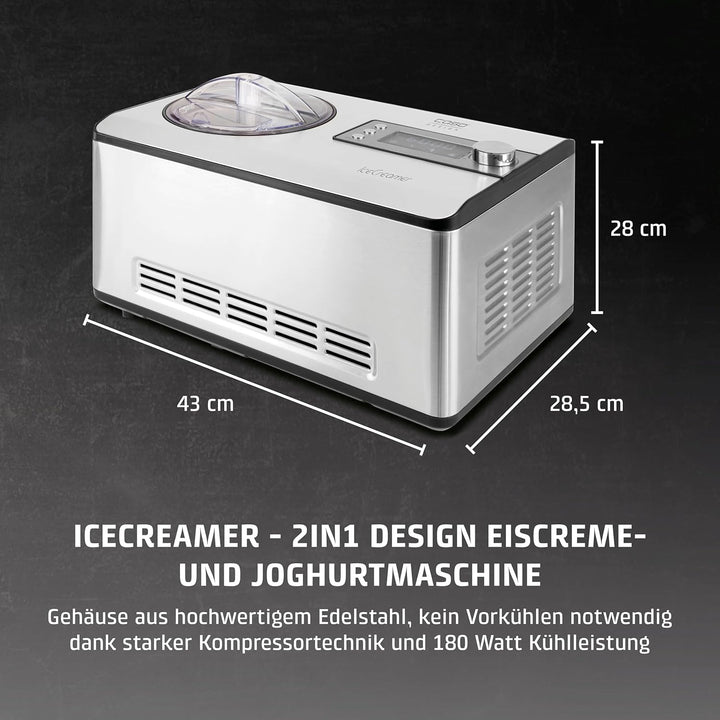 CASO Ice Creamer - 2 in 1 Design Eismaschine und Joghurtmaschine mit Kompressortechnik, kein Vorkühl