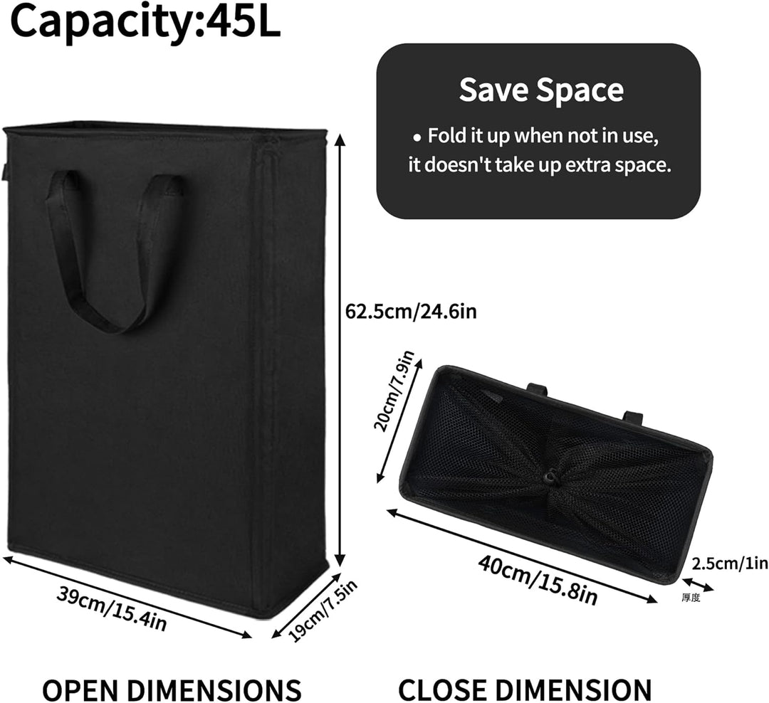 Odonata Slim Laundry Hamper Handles Collapsible Laundry Basket Thin Dirty Clothes Basket Narrow Laun