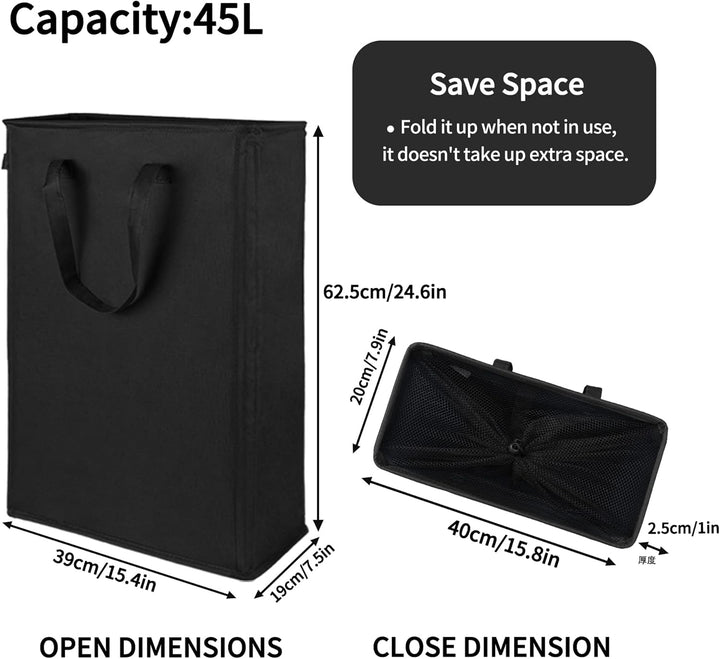 Odonata Slim Laundry Hamper Handles Collapsible Laundry Basket Thin Dirty Clothes Basket Narrow Laun