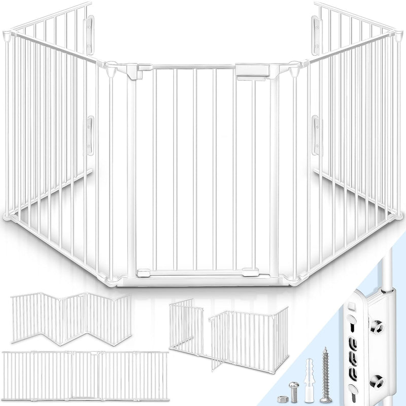 KIDUKU® Kaminschutzgitter mit Tür Metall 420 cm | Absperrgitter Ofenschutzgitter faltbar | Konfigura