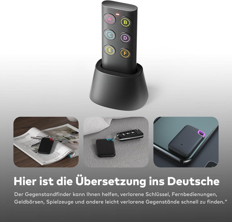 Vodeson Schlüsselfinder - Einfach zu bedienendes Anti-Verlust-Gerät mit 6 farbcodierten Empfängern u