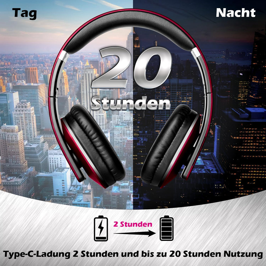 August EP650 - Bluetooth Kopfhörer v4.2 NFC mit aptX Low Latency - Stereo Over Ear Headphones mit Au