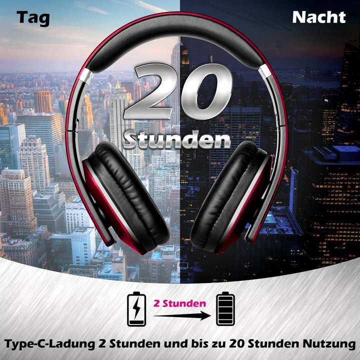 August EP650 - Bluetooth Kopfhörer v4.2 NFC mit aptX Low Latency - Stereo Over Ear Headphones mit Au