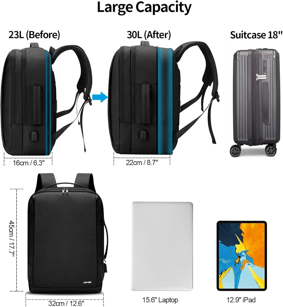 HOMIEE Business Rucksack Herren Laptoprucksack Herren Wasserdicht Laptop Gross Erweiterbarer Handgep