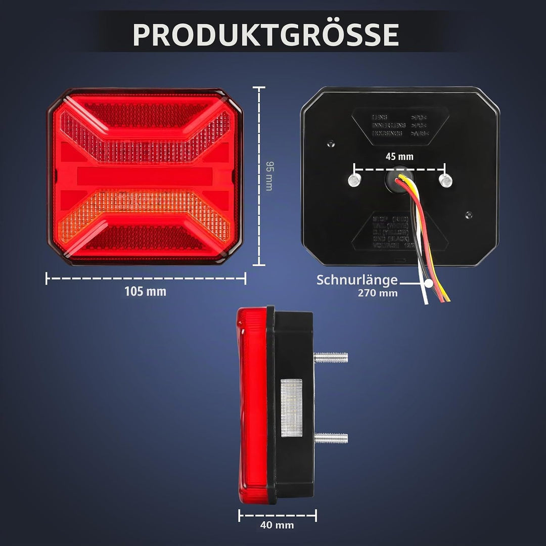 2 Stück Anhänger Rücklichter, IP65 12 V/24 V Superhell Wasserdicht Blinker Bremse Rückwärtsgang Nebe