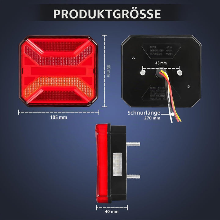 2 Stück Anhänger Rücklichter, IP65 12 V/24 V Superhell Wasserdicht Blinker Bremse Rückwärtsgang Nebe