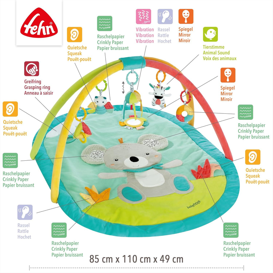Fehn 3-D-Activity-Decke Koala – Erlebnisdecke mit Spielbogen & abnehmbaren Spielzeugen zum Greifen –
