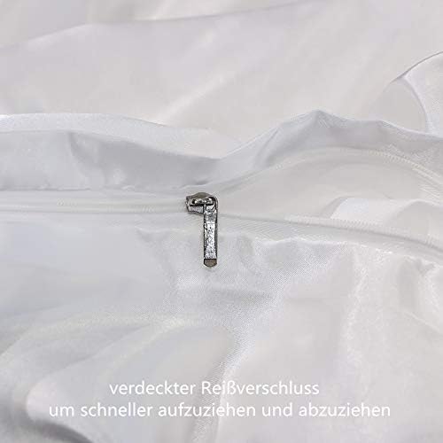 Boqingzhu Satin Bettwäsche 200x200cm Weiss Uni Glatt Glänzend Seide Luxus Bettwäsche Set Bettbezug u