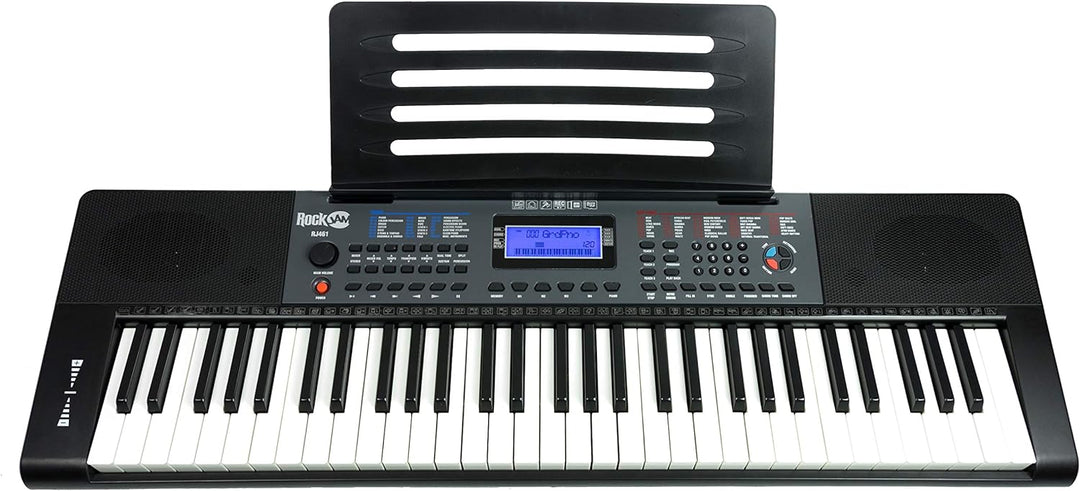 RockJam 61 Key Keyboard Piano with Pitch Bend, Power Supply, Sheet Music Stand, Piano Note Stickers